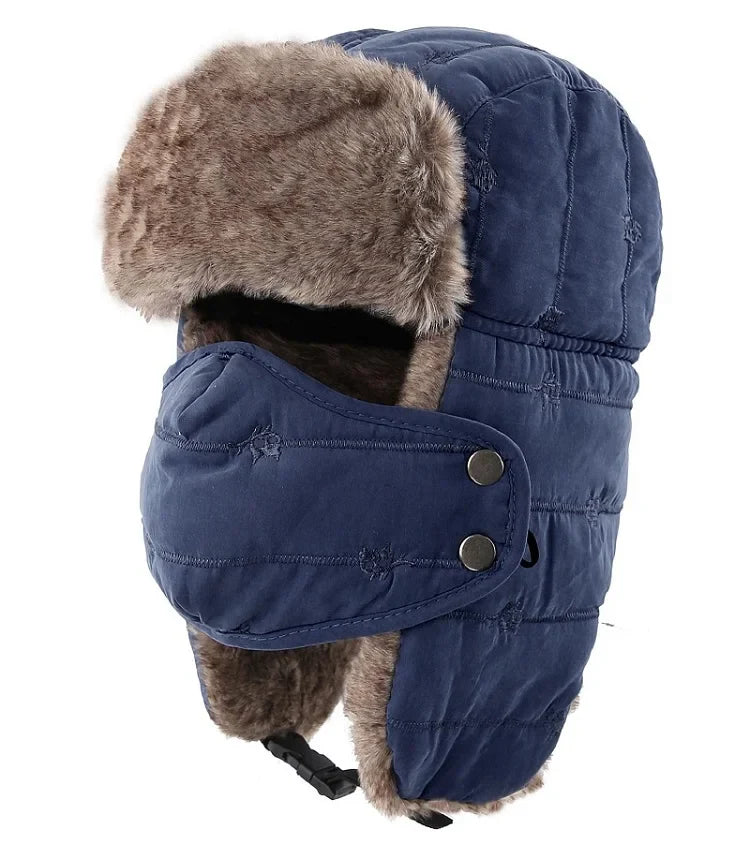 Connectyle Men's Warm Chunky Trapper Hat Removable Windproof Winter Russian Hats with Mask Ushanka Hat