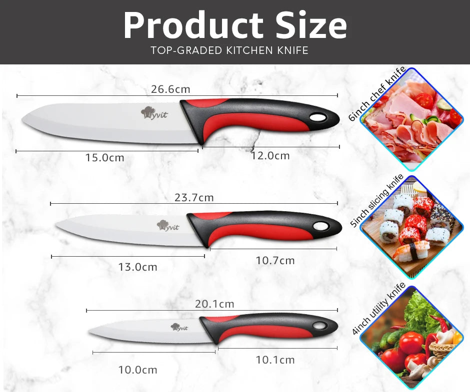 Ceramic Knife Set 3 4 5 6 inch Ultra Sharp Chef Knife Utility Fruit Slicing Vegetable