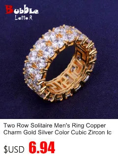 Bubble Letter Miami Cuban Link Rings for Men Gold Color Iced Out Full Zircon Hip Hop