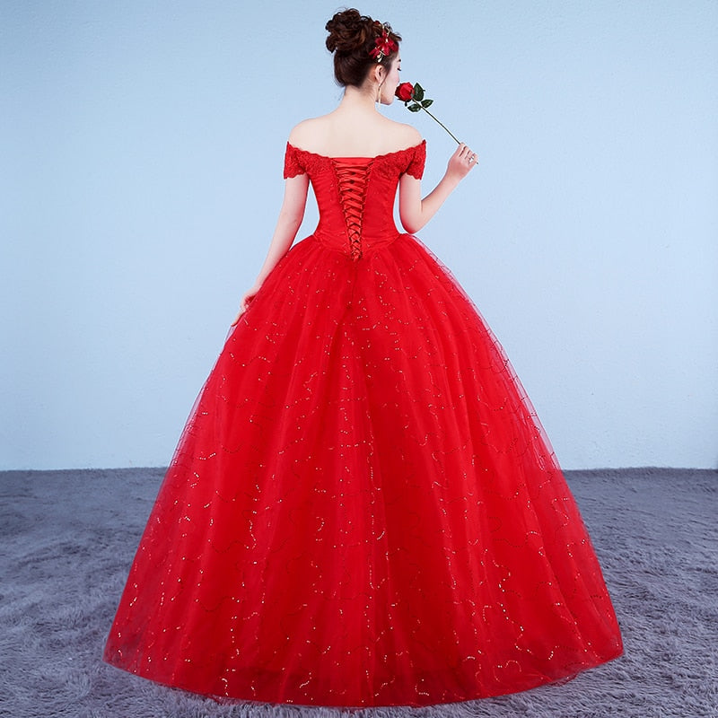 White Bridesmaid Dresses: Ball Gown Lace Up Long Red White Wedding Dress Plus Size