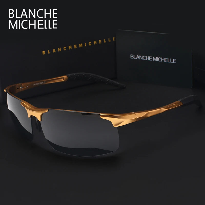 Sport Sunglasses Polarized Men UV400 Rectangle Gold Outdoor Driving Sun Glasses