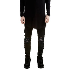 Men Black Ripped Skinny Jeans Hip Hop swag Denim Scratched Biker Jeans Joggers