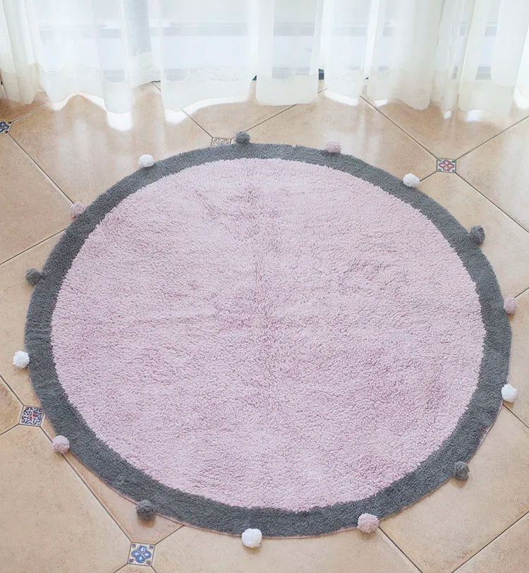 Cotton Round Rug Nordic Soft Fluffy Floor Foot Mat Korean Style Baby Kids Bedroom