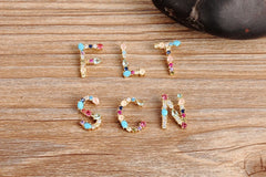 Rainbow Color Initial CZ Necklace Charm Letter Pendant Name Jewelry