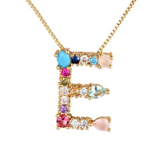 Rainbow Color Initial CZ Necklace Charm Letter Pendant Name Jewelry