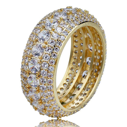 10MM Hip Hop Iced Out Cubic Zircon Bling Round Ring Gold Silver Color Jewelry