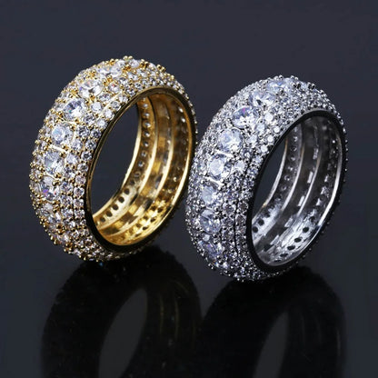 10MM Hip Hop Iced Out Cubic Zircon Bling Round Ring Gold Silver Color Jewelry