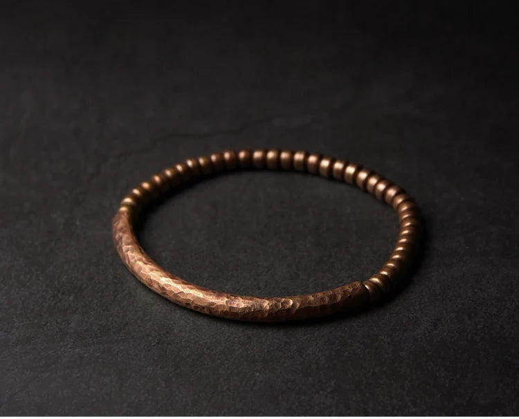 Handmade Hammered Pure Copper Bracelet Vintage  Artificial Oxidized Street Rock Style Metal Unisex Jewelry For Men Women