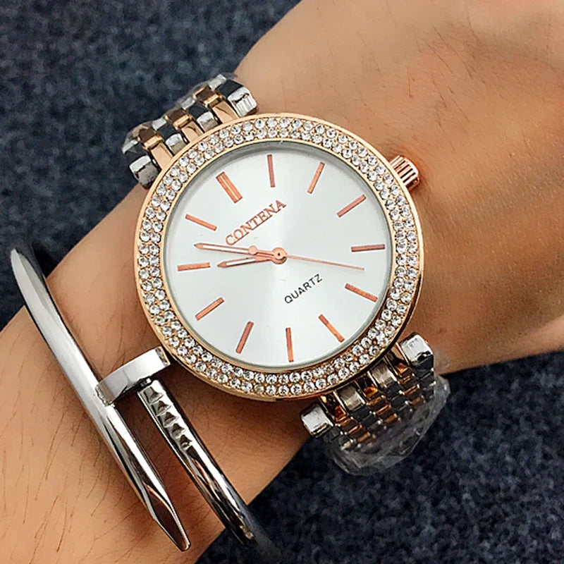 Contena Luxury Simple Women's Wristwatches Full Stainless Steel Women Quartz Watch Business Ladies Watch Clock erkek kol saati