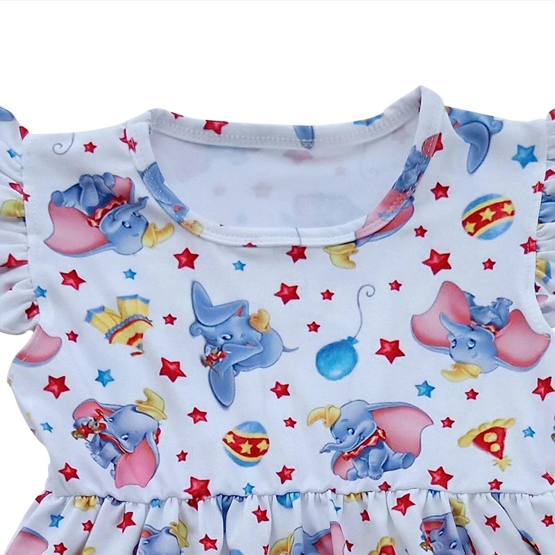 fly elephant printed girls dress lovely elephant flutter dress knee length frock