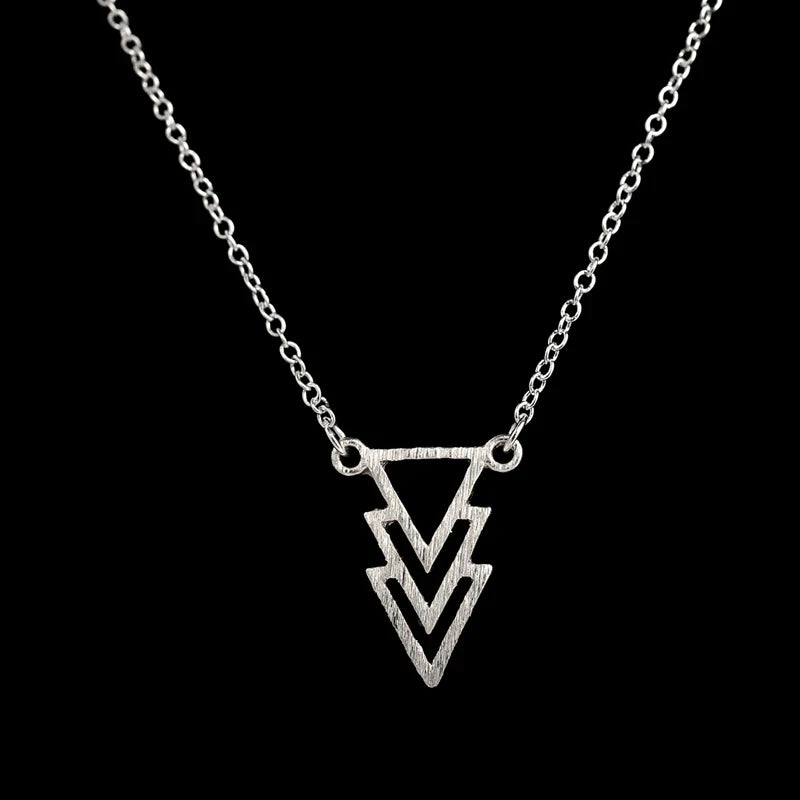 Shuangshuo New Fashion Chokers Vintage Three Triangle Pendant Necklaces for Women Geometric Long Chain Choker Necklace N077