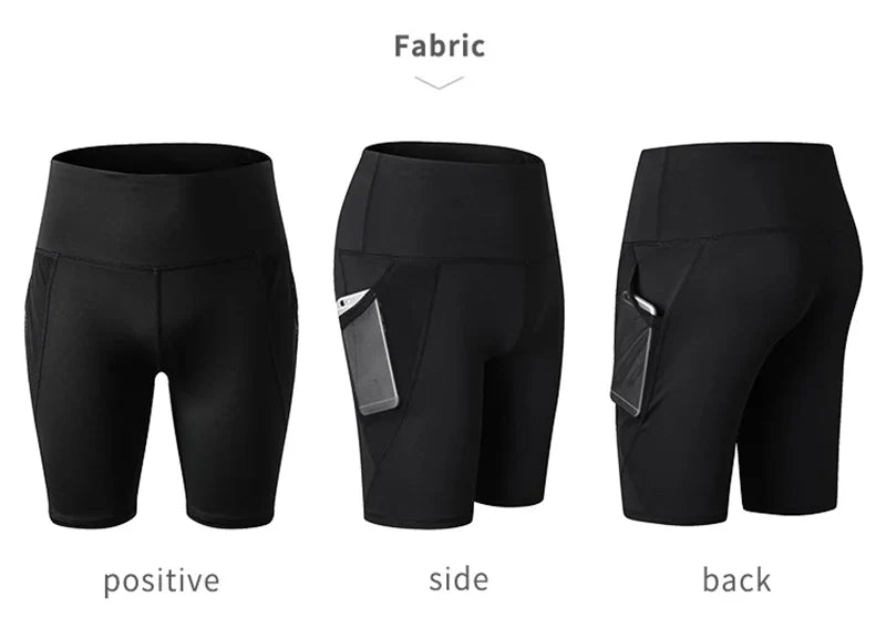2023 Summer Gym Shorts Women High Waist Compression Quick Dry Yoga Shorts femme Fitness Running Push Up Shorts Pockets Design