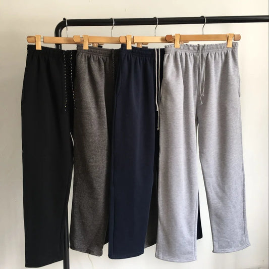 Men Plus Size Pants Solid Baggy Loose Elastic Pants Cotton Sweatpants Casual Pants