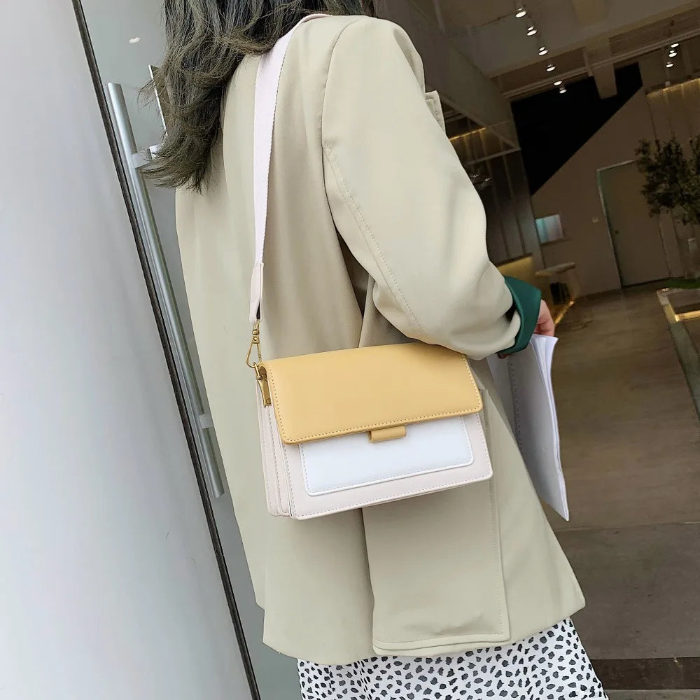 Contrast color Leather Crossbody Bags For Women Travel Handbag Fashion Simple