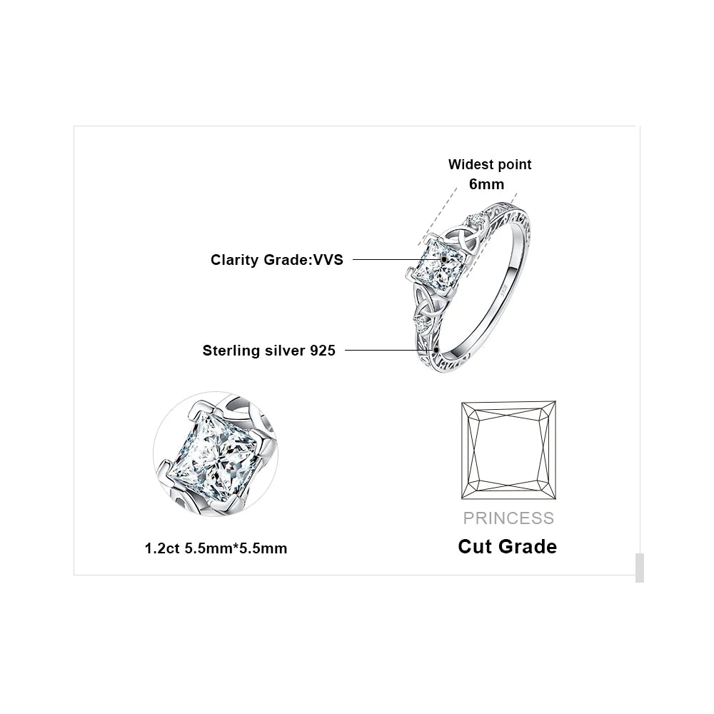 925 Sterling Silver Engagement Ring for Woman Celtic 5A CZ Simulated Diamond Ring