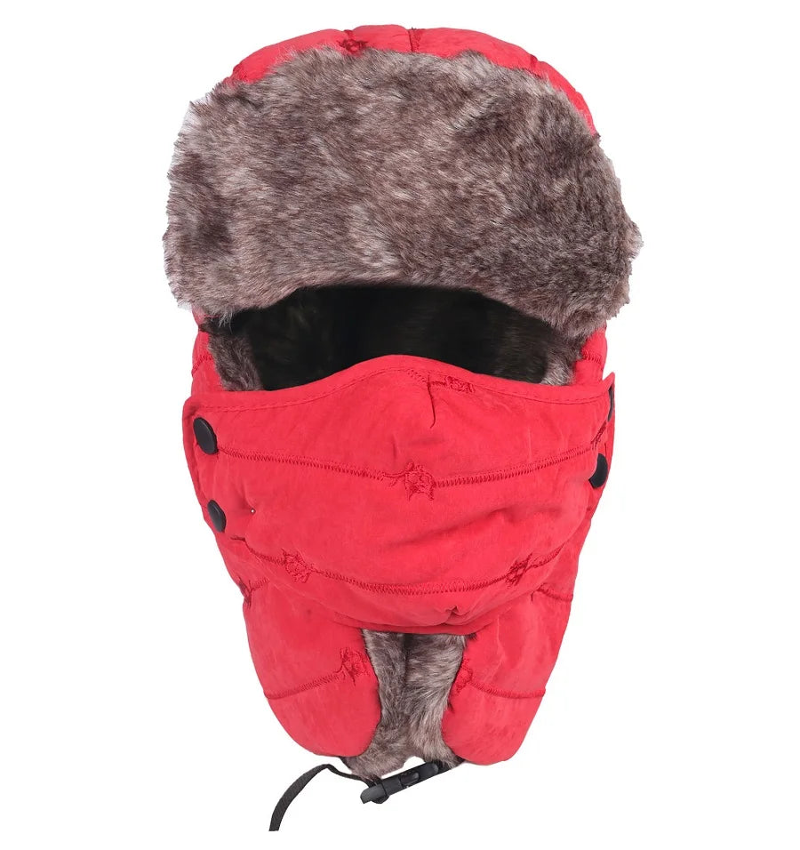 Connectyle Men's Warm Chunky Trapper Hat Removable Windproof Winter Russian Hats with Mask Ushanka Hat