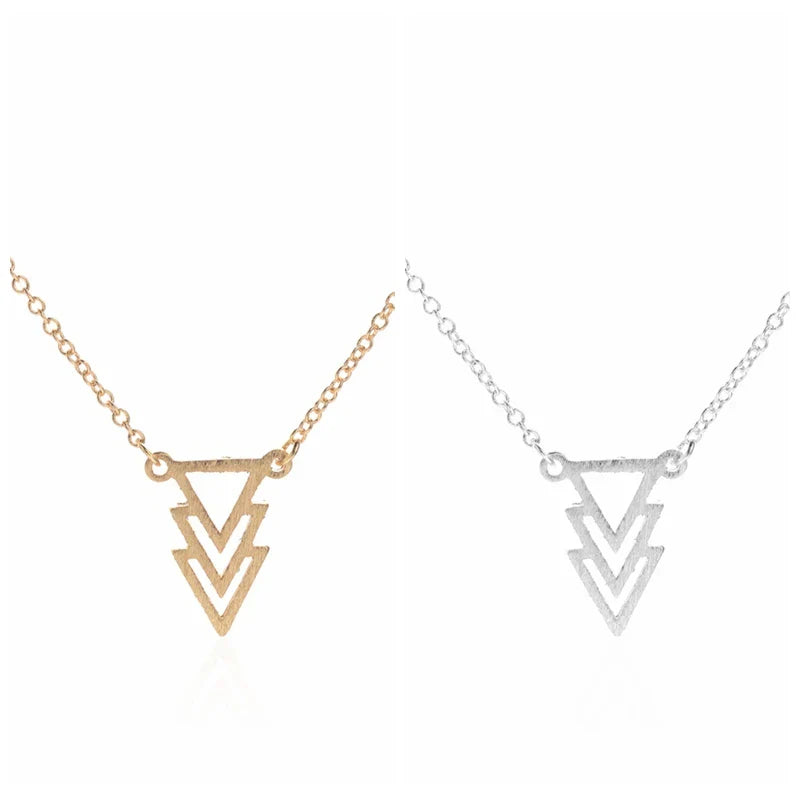 Shuangshuo New Fashion Chokers Vintage Three Triangle Pendant Necklaces for Women Geometric Long Chain Choker Necklace N077