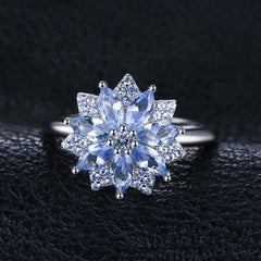 Flower 1.2ct Created Light Blue Spinel 925 Sterling Silver Cocktail Ring