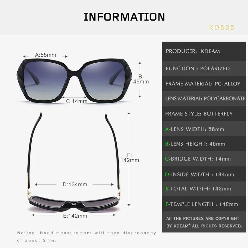 KDEAM Shiny For Women Sunglasses Polarized Butterfly Diamond Designer Sun Glasses Female UV-protected and Box