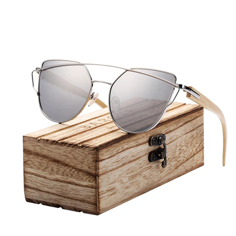 BARCUR Polarized Sunglasses Wood Cat Eye Women Sun Glasses Cat Eye Lady Luxury Fashion Sun Shades With Box Free Eyewear
