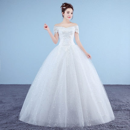 Ball Gown Lace Up Long Red White Wedding Dress Plus Size