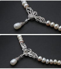 Freshwater Pearl Choker Necklace For Women,Real 925 Silver Natural Pearl Pendant