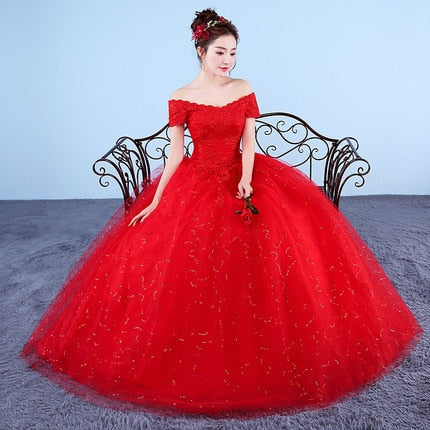 White Bridesmaid Dresses: Ball Gown Lace Up Long Red White Wedding Dress Plus Size