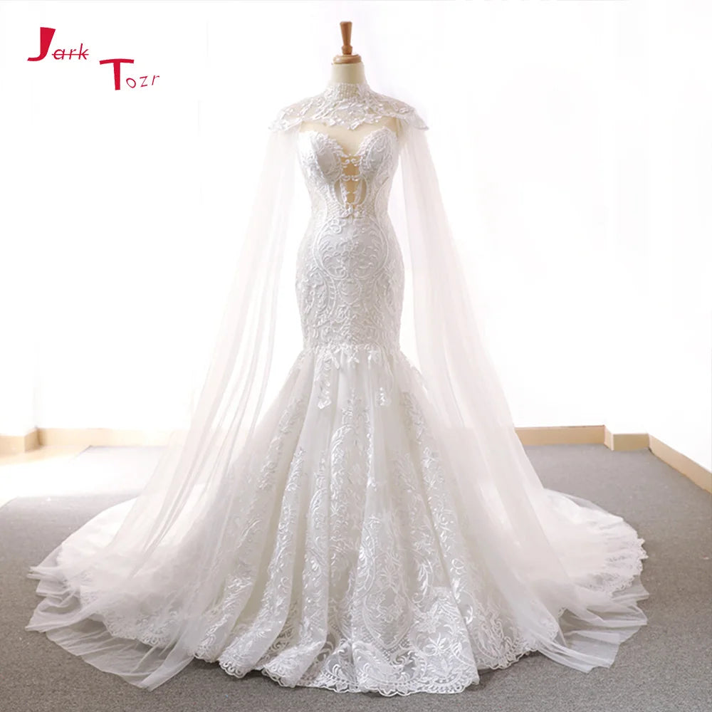 White Bridesmaid Dresses: Wedding Dresses With Tulle Shawl Slim Elegant Bridal Gowns