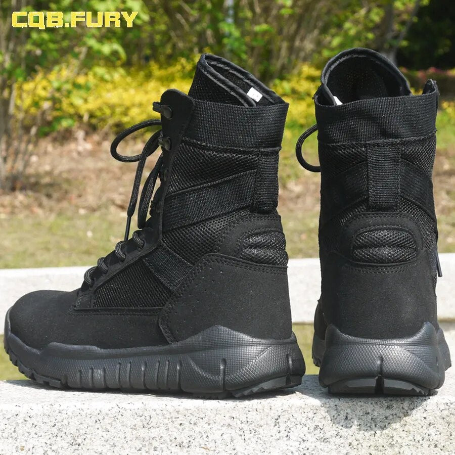 Summer Leather Breathable Mens Military Boots Tactical Wearable Mesh Army Boots