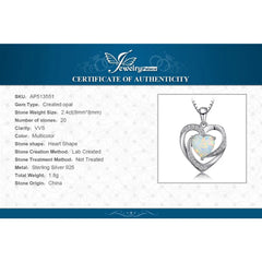 JewelryPalace Heart Love 2.4ct Created Opal 925 Sterling Silver Pendant Necklace