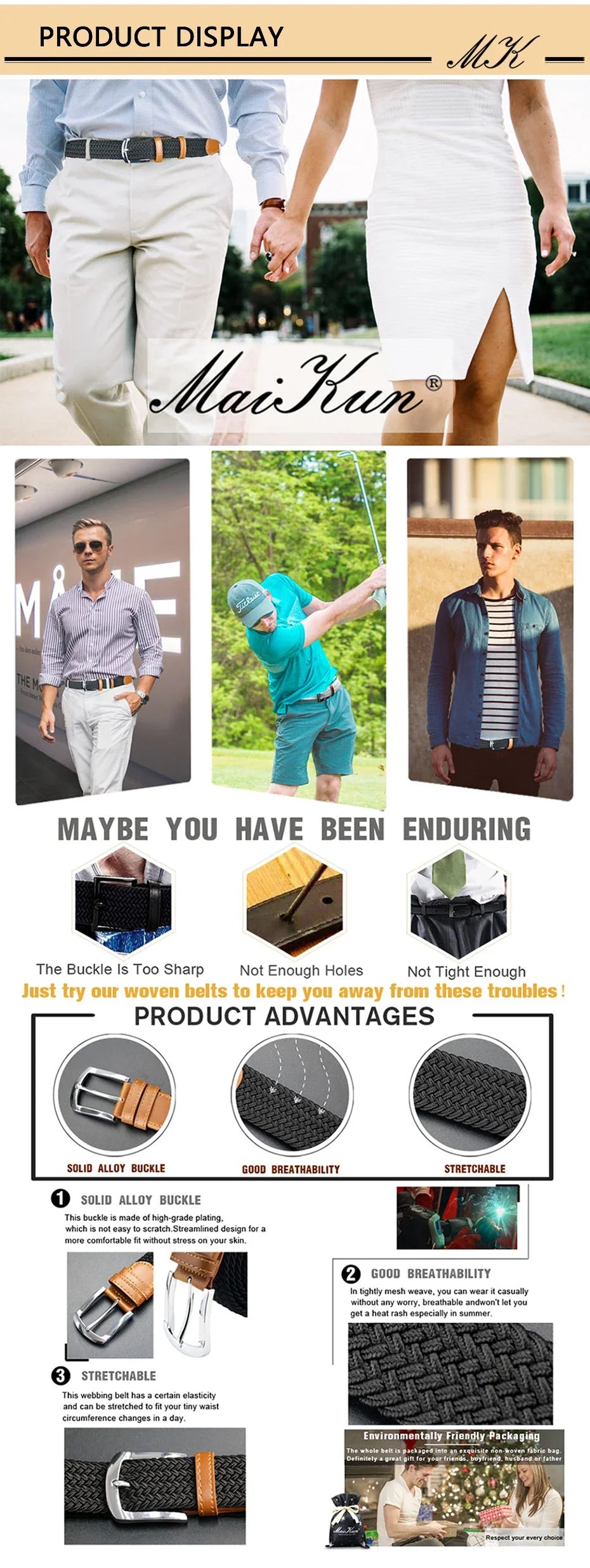 MaiKun Men's Belts for Men belt Metal Pin Buckle Elastic Men Belt Military Tactical Belt