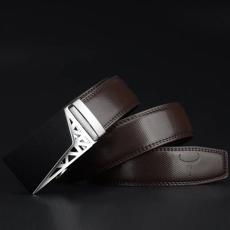 COWATHER Genuine Leather belts for men Automatic Ratchet Buckle Fashion casual Leather belts Waist 30-44 BROWN BLACK CZ052