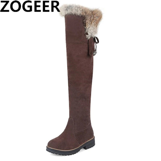 Snow Boots for Women: Fur Plush Over Knee High Boot Ladies