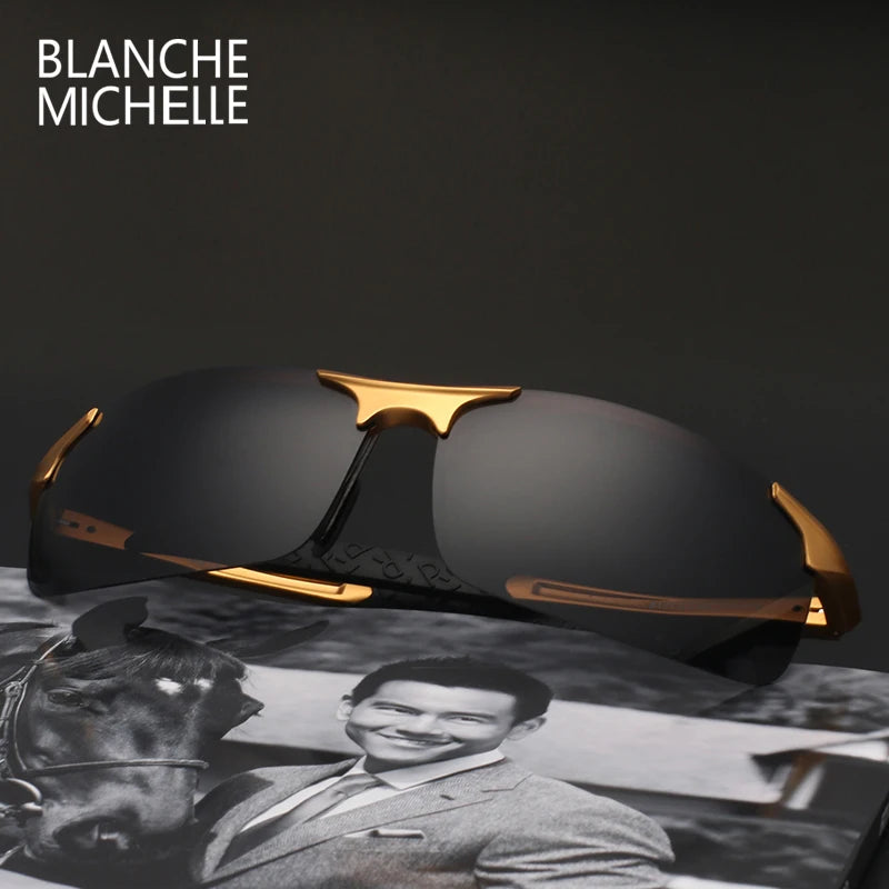 Sunglasses Polarized Men UV400 Rectangle Gold Outdoor Driving Sun Glasses