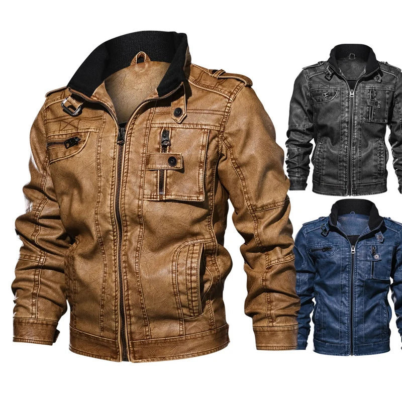 Men Autumn Winter PU Leather Jacket Motorcycle Leather Jackets Male