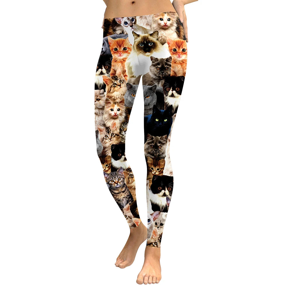 Women Leggings Lovely Cat Holographic Digital Print Fitness legging