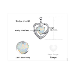 JewelryPalace Heart Love 2.4ct Created Opal 925 Sterling Silver Pendant Necklace