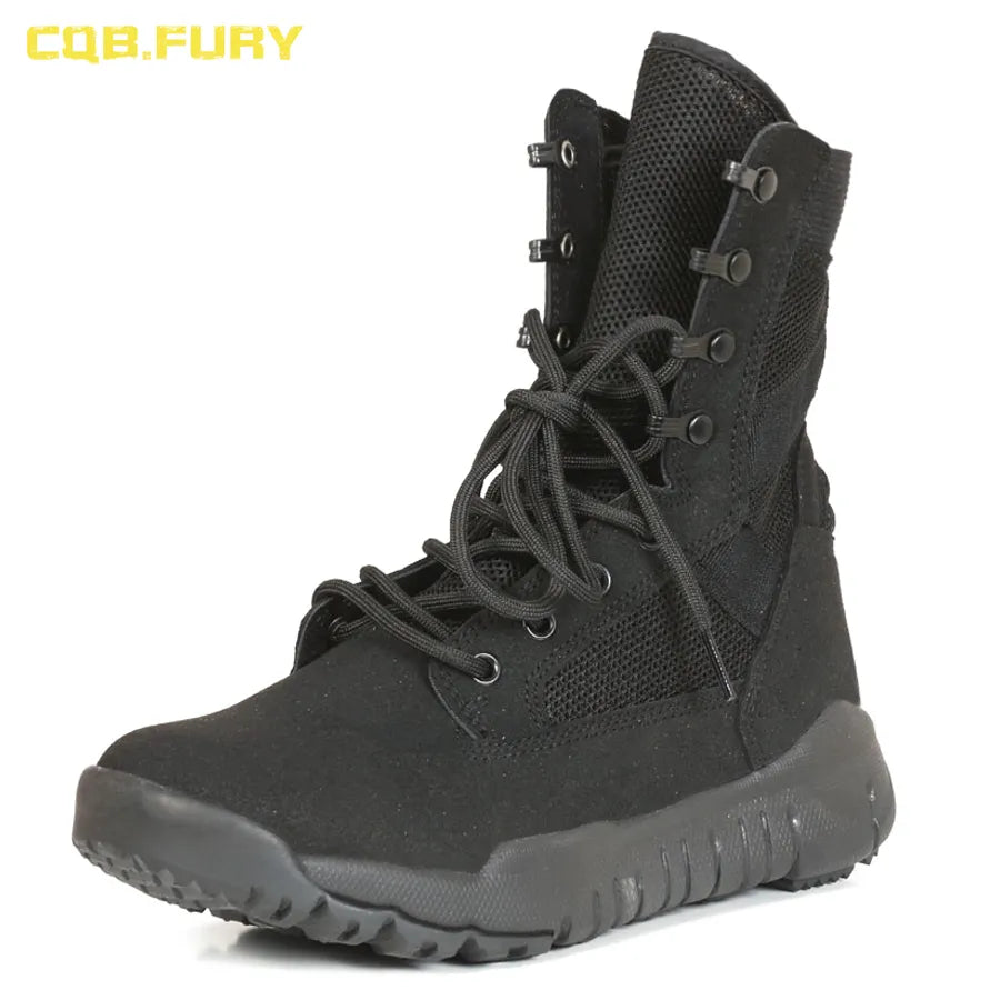 Summer Leather Breathable Mens Military Boots Tactical Wearable Mesh Army Boots