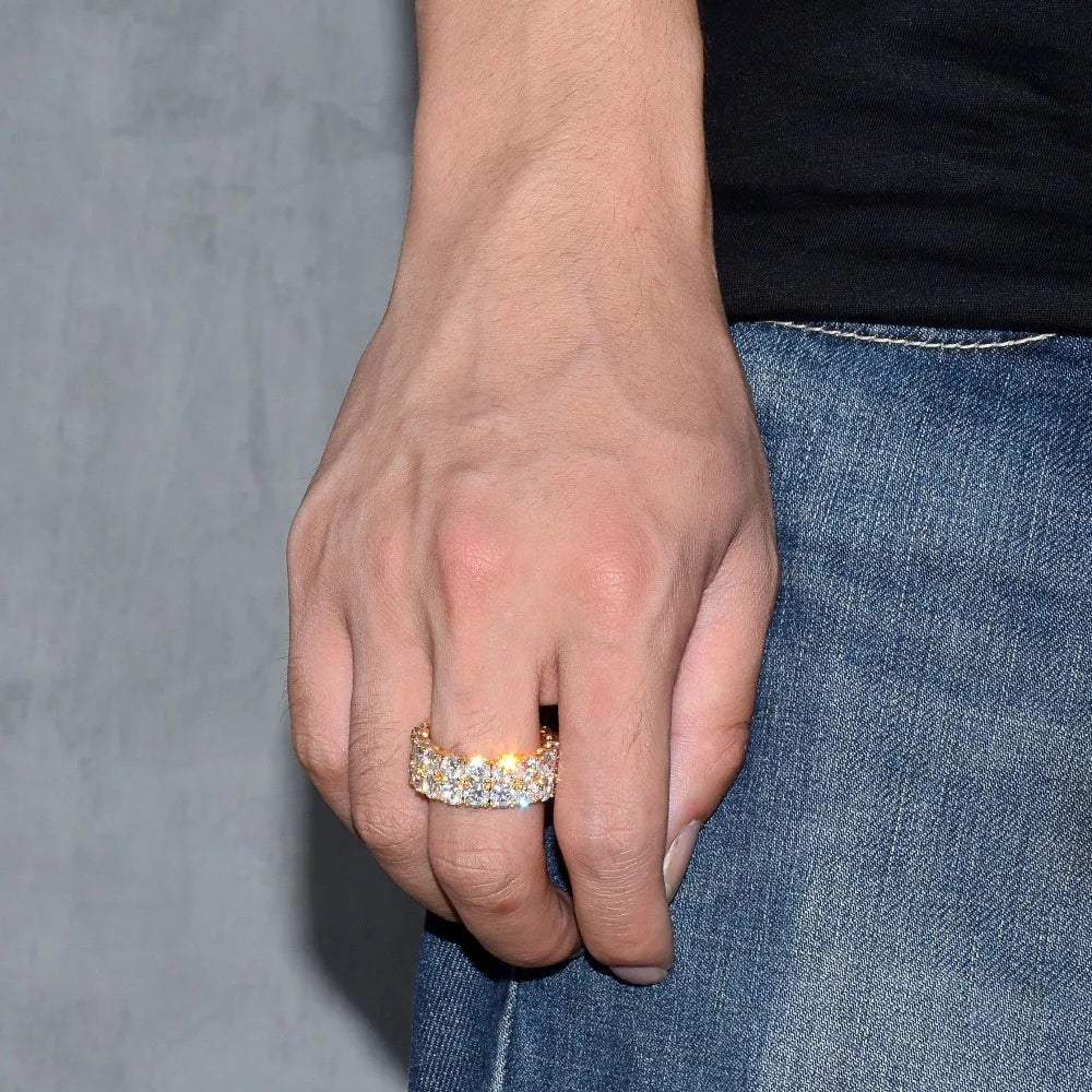 Two Rows Solitaire Couples Rings for Men Real Copper Gold Color Cubic Zircon