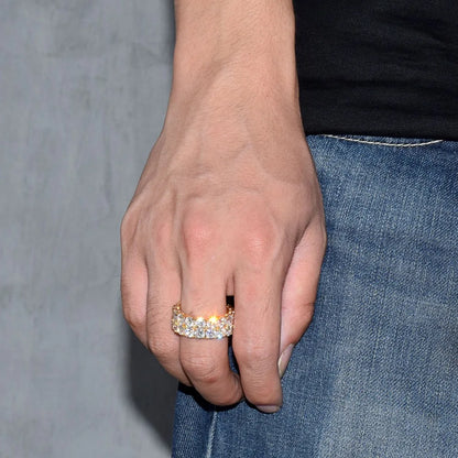 Two Rows Solitaire Couples Rings for Men Real Copper Gold Color Cubic Zircon