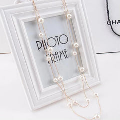 Long Double Layer Simulated Pearl Necklace Women Sweater Chain  Female Collares