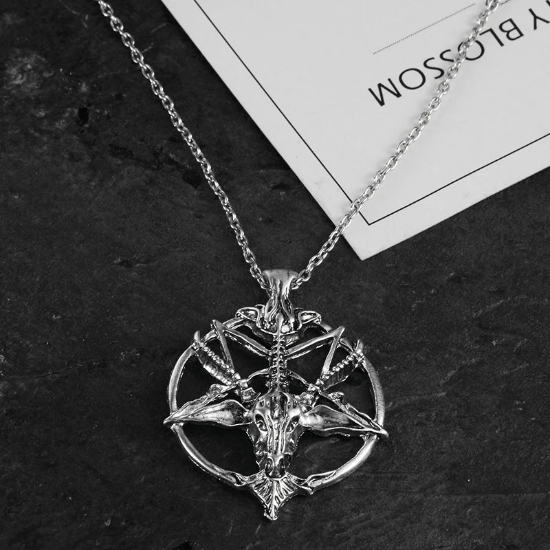 Fashion Jewelry Vintage Charm Women Men Pentagram Pan God Skull Goat Head Pendant Chain Necklaces