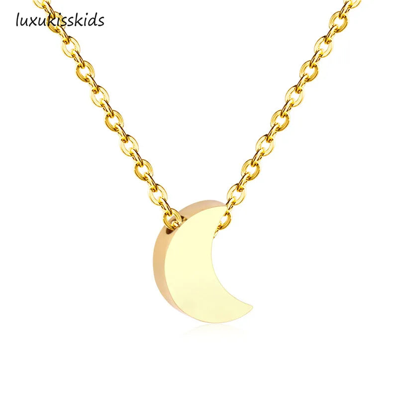 LUXUKISSKIDS Heart Star Moon Pendant Necklaces Tiny Charms Stainless Steel Choker Women/Girls Y2K Sweater Boho Jewelry Collares