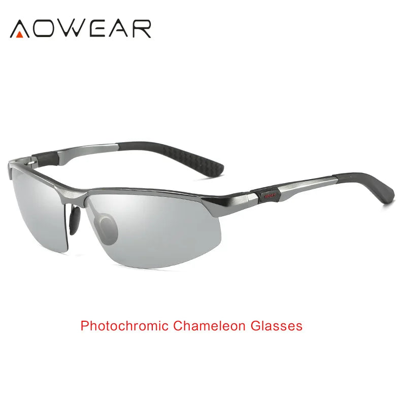 Sunglasses Men Polarized Day Night Driving Glasses Aluminium Rimless