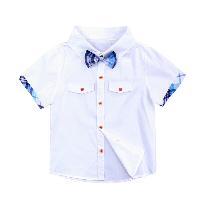 Children Clothing Boys Summer Clothes 2025 Short Sleeve Bow Tie Shirt+Plaid Shorts Suit Kids Clothing Set for 2-6Y Babies