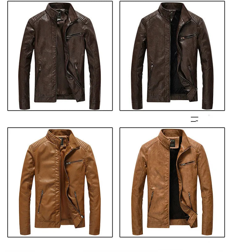 Mens PU Leather Jacket Fleece and Thicken Male Coats Motorcycle Clothing
