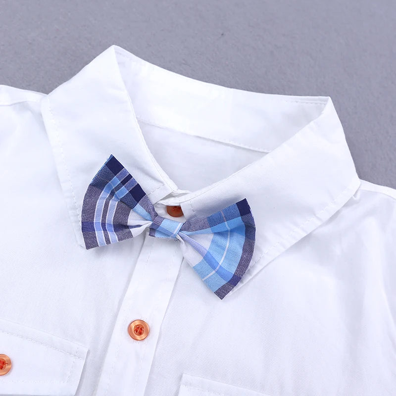 Children Clothing Boys Summer Clothes 2025 Short Sleeve Bow Tie Shirt+Plaid Shorts Suit Kids Clothing Set for 2-6Y Babies