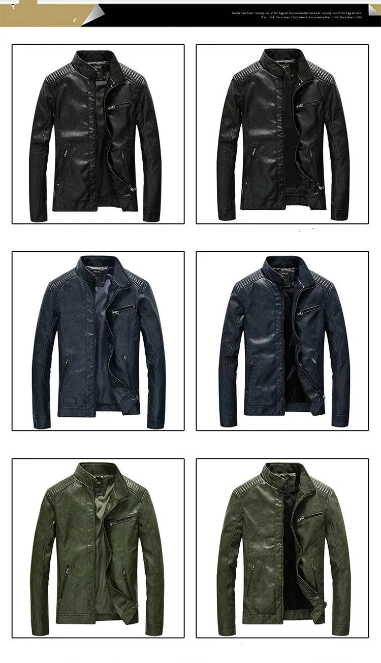 Mens PU Leather Jacket Fleece and Thicken Male Coats Motorcycle Clothing