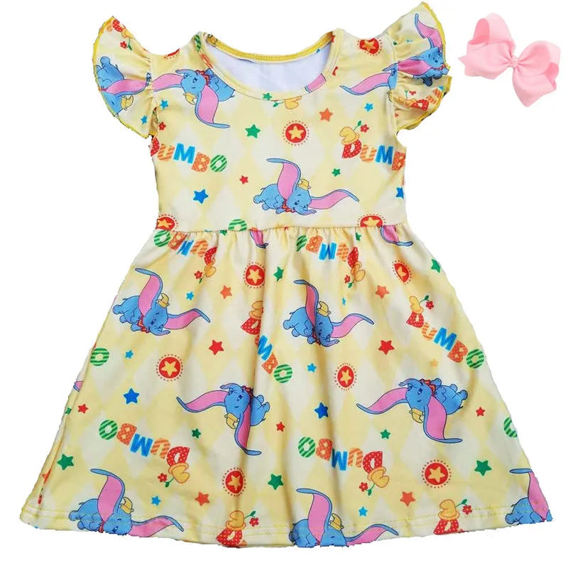 fly elephant printed girls dress lovely elephant flutter dress knee length frock