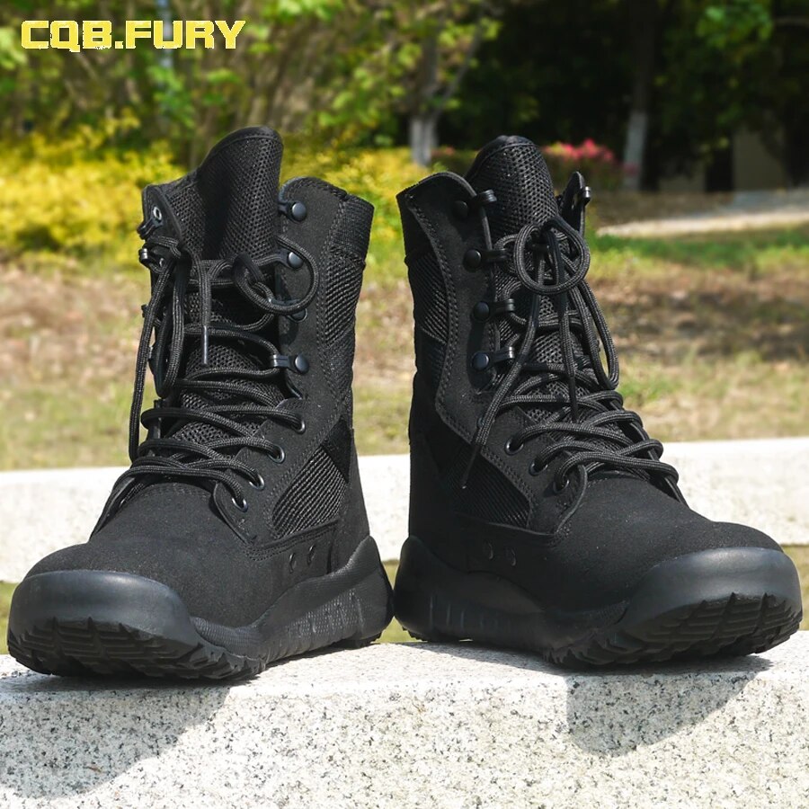Summer Leather Breathable Mens Military Boots Tactical Wearable Mesh Army Boots
